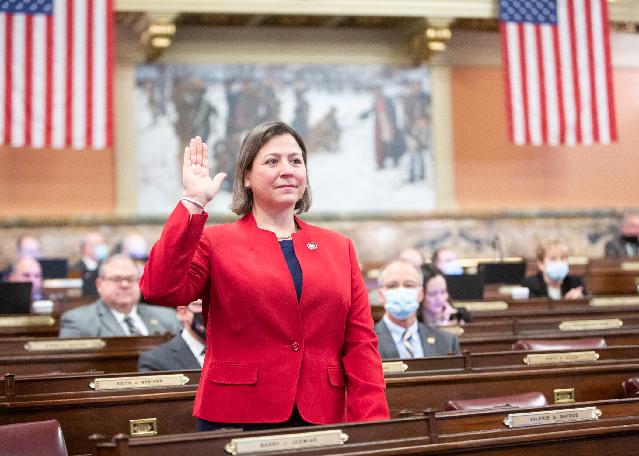 On Monday, Jan 11, Rep. Valerie Gaydos is sworn into office in the chamber of the House of Representatives. She is now serving her second term representing the 44th Legislative District.